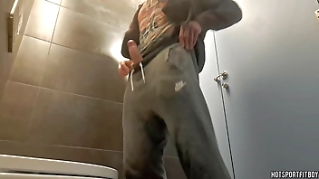 Sexy and Risky masturbation in a public bathroom