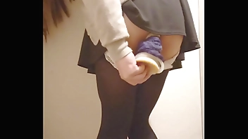 Japanese girl public changing room dildo masturbation