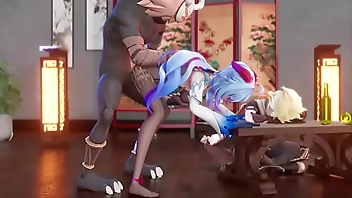 Blue haired girl having sex