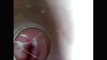 Camera inside her pussy while she fucks herself with 8 inch dildo