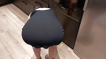 Amateur housewife gets fucked in her ass while she cleans the closet, and she likes it