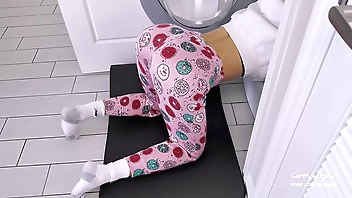 Step Son filled Step Mom up with cum when she stuck in wash machine CarryLight MILF