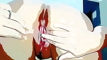 Cartoon - Asiática Magrinha Bucetuda piscado o cuzinho pediu para amigo brincar de ginecologista e tocar na sua buceta