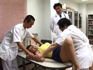 Fucking a busty patient in a wild ride with three doctors in hospital