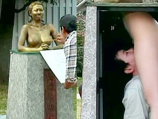 Explosive public sex on statue in Tokyo with nippon XXX porn star.