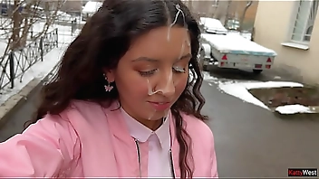 Fucked and went to college with cum on her face - Cumwalk